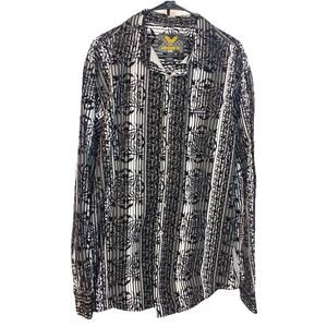 Avirex Black and White Graphic Button Up Longsleeve Shirt, Men’s Size XL